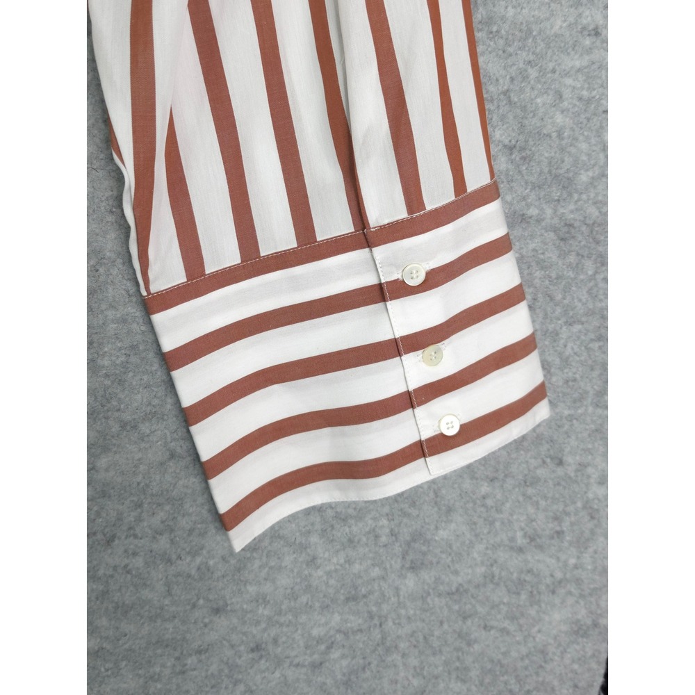 Sezane Bilma Shirt Womens 16 Organic Cotton Camel White Striped Button Down - Picture 8 of 11
